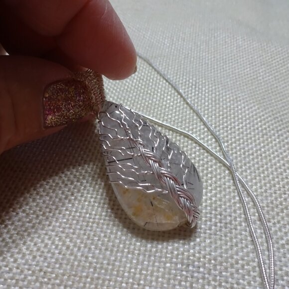 Beautiful TOURMALINE QUARTZ Sterling WIRE-WRAPPED TREE Handmade Pendant/Chain - Picture 2 of 3